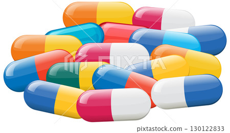 Colorful Vitamin Capsules Pile Vector Illustration 130122833