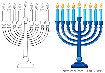Hanukkah Menorah with Lit Candles Vector Illustration Hanukkah Menorah with Lit Candles Vector Illustration 130122898