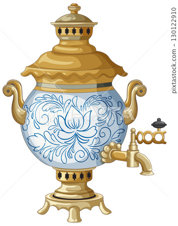 Traditional Russian Samovar with Ornate Floral Design 130122910