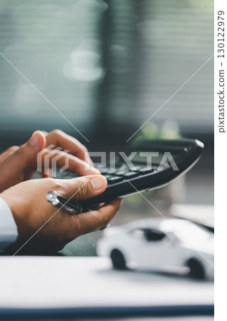 Concept of car finance in business involves managing expense, cost, and payment through loans, insurance, tax planning, balancing money saving, investment, budgeting for long-term financial stability. 130122979