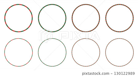 Set of pop circular frames, stripes, stripes, Christmas colors 130122989