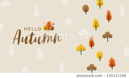Autumn hand drawn cute trees and leaves banner advertising poster website flyer vector material picture 130123198