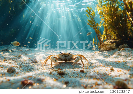 Crabs Scuttling on Sandy Ocean Floor Underwater 130123247