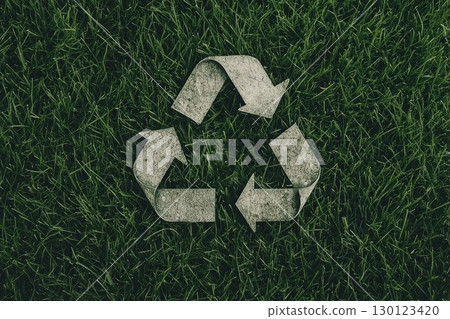 Eco-Friendly Recycling Icon on Grass Background 130123420