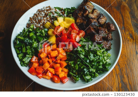 Vibrant Plant-Based Food on a Plate of fresh ingredients 130123430