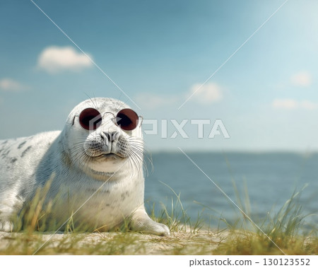 A seal is wearing sunglasses and smiling A seal is wearing sunglasses and smiling 130123552