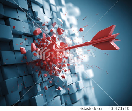 A red arrow is shot through a wall of blocks 130123568