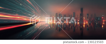 A city skyline is reflected in the water 130123583