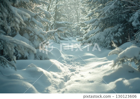 Serene Winter Forest Blanketed in Snow 130123606