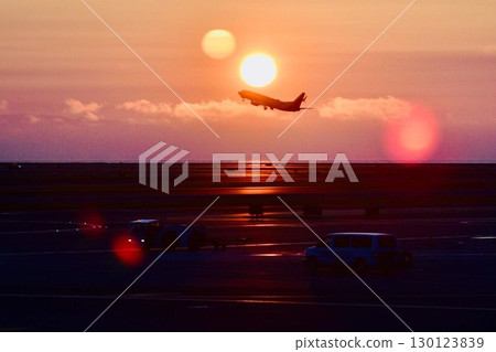 America: A plane taking off in the evening America: A plane taking off in the evening 130123839