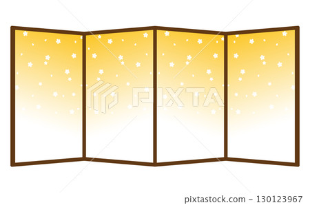 帶有小櫻花圖案的金色屏風插圖素材 130123967