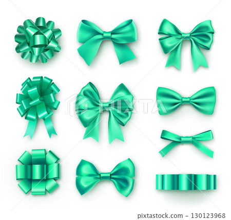 Turquoise gift bows with ribbons 130123968