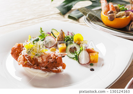 Stylish French lobster appetizer stock image Stylish French lobster appetizer stock image 130124163
