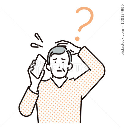 Simple illustration of a senior man in a hurry holding a smartphone Simple illustration of a senior man in a hurry holding a smartphone 130124999