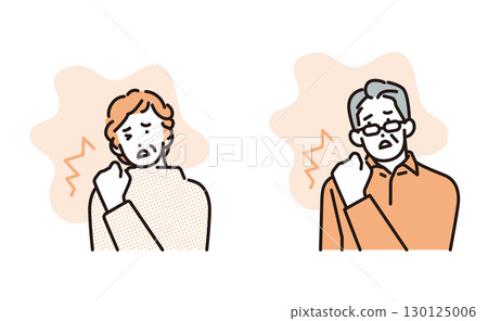 簡單說明一位老年男士和一位女士因肩膀僵硬而面部扭曲 130125006