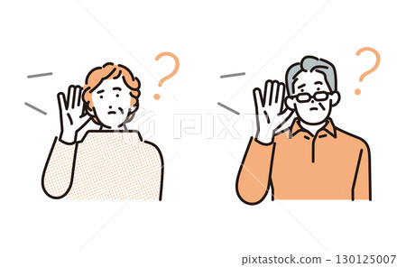 Simple illustration of a senior man and woman who are hard of hearing and have difficulty hearing what is being said 130125007