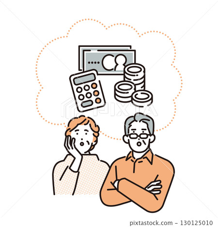 Simple illustration of senior men and women thinking about asset management 130125010