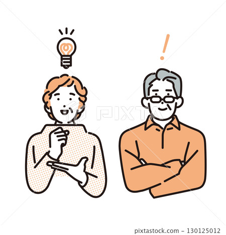 Simple illustration of a smiling senior man and woman with a brilliant idea 130125012