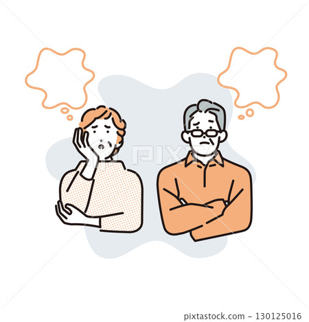 Simple illustration of a senior man and woman thinking 130125016