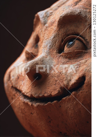 Close-Up of 3D Clay Jack-o'-Lantern with Winking Eye and Textured Cheeks 130125272