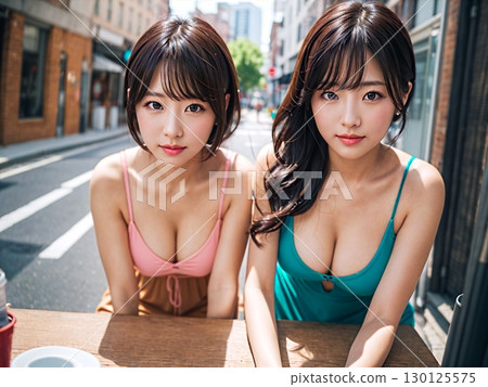 young woman wearing a swimsuit 130125575