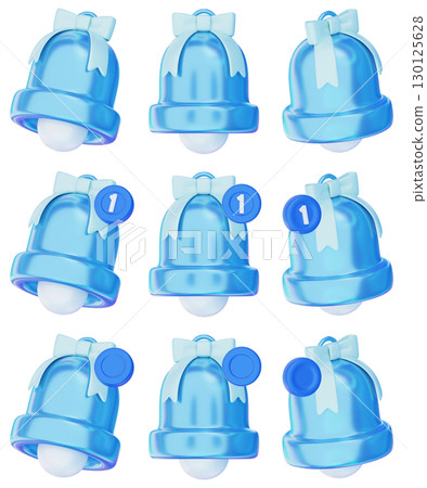 Cartoon Style Blue Bell with Ribbon 3D Icon 130125628