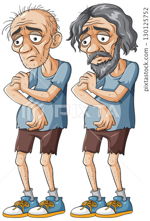 Cartoon Illustration of Two Elderly Men in Casual Attire Cartoon Illustration of Two Elderly Men in Casual Attire 130125752