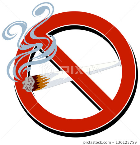 No Smoking Sign with Burning Cigarette Illustration No Smoking Sign with Burning Cigarette Illustration 130125759