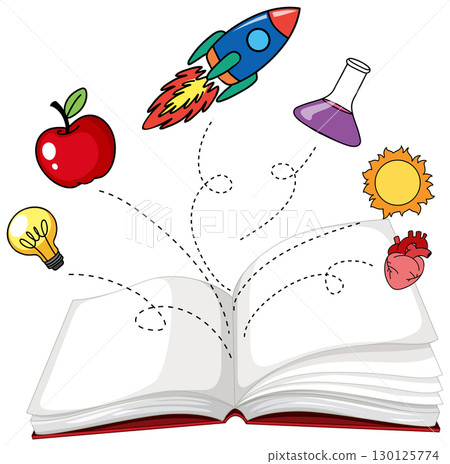 Open Book with Science and Education Icons Emerging Open Book with Science and Education Icons Emerging 130125774