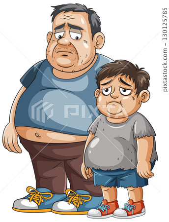 Father and Son in Casual Attire with Sad Expressions 130125785