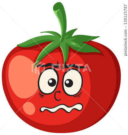Worried Cartoon Tomato with Expressive Face 130125787