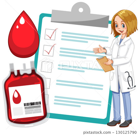 Female Doctor Presenting Blood Donation Checklist Illustration 130125790
