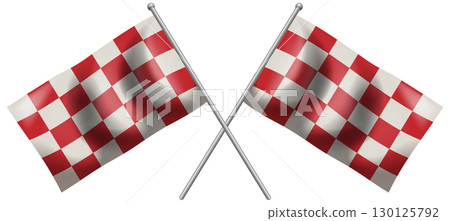 Crossed Red and White Checkered Racing Flags Illustration 130125792