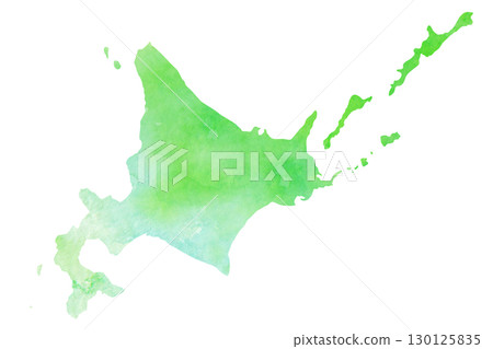 Watercolor style silhouette illustration of Hokkaido. Watercolor texture. Watercolor style silhouette illustration of Hokkaido. Watercolor texture. 130125835