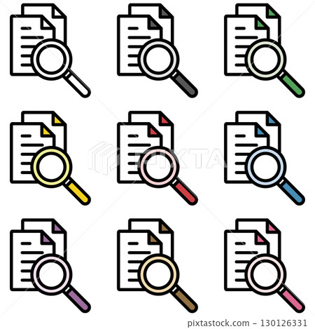 Illustration icon material set: Magnifying glass document file 05 130126331