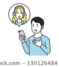一名男學生透過智慧型手機參加線上英語課程的插圖 130126484