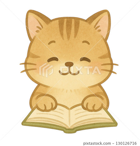 Illustration of a kitten reading a book 130126716