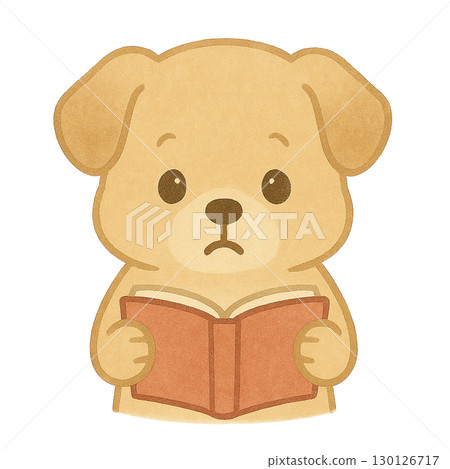 Illustration of a puppy reading a book 130126717