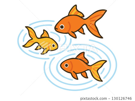 一條金魚在水面上遊動的可愛插圖 130126746