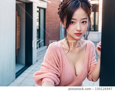 Young woman posing in a back alley 130126947