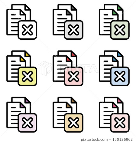 Illustration icon material set: Crossmark document file 115 130126962