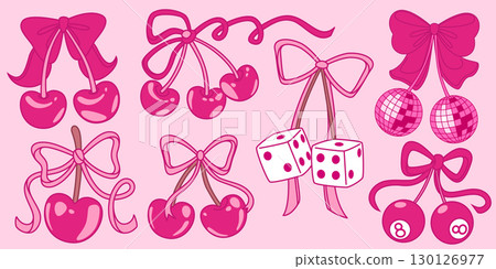 Decorative cherry with y2k coquette ribbons Decorative cherry with y2k coquette ribbons 130126977
