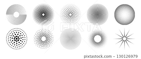 Ripple dot pattern circles with halftone gradients Ripple dot pattern circles with halftone gradients 130126979