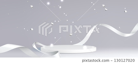 Ribbon podium with white platform and confetti 130127020