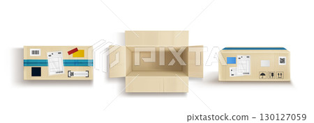 Open cardboard box viewed from top 130127059