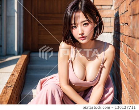 Beautiful woman in a white bikini 130127711