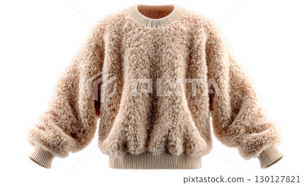 Blank beige sweater floating on white background 130127821