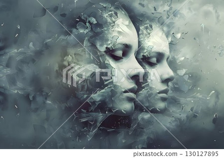 symbolic illustration of bipolar disorder, double-faced, duality of mood disorder 130127895