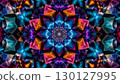 A kaleidoscope pattern centered around warm colors 130127995