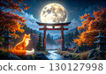A fantasy fox standing at a torii gate under a full moon 130127998